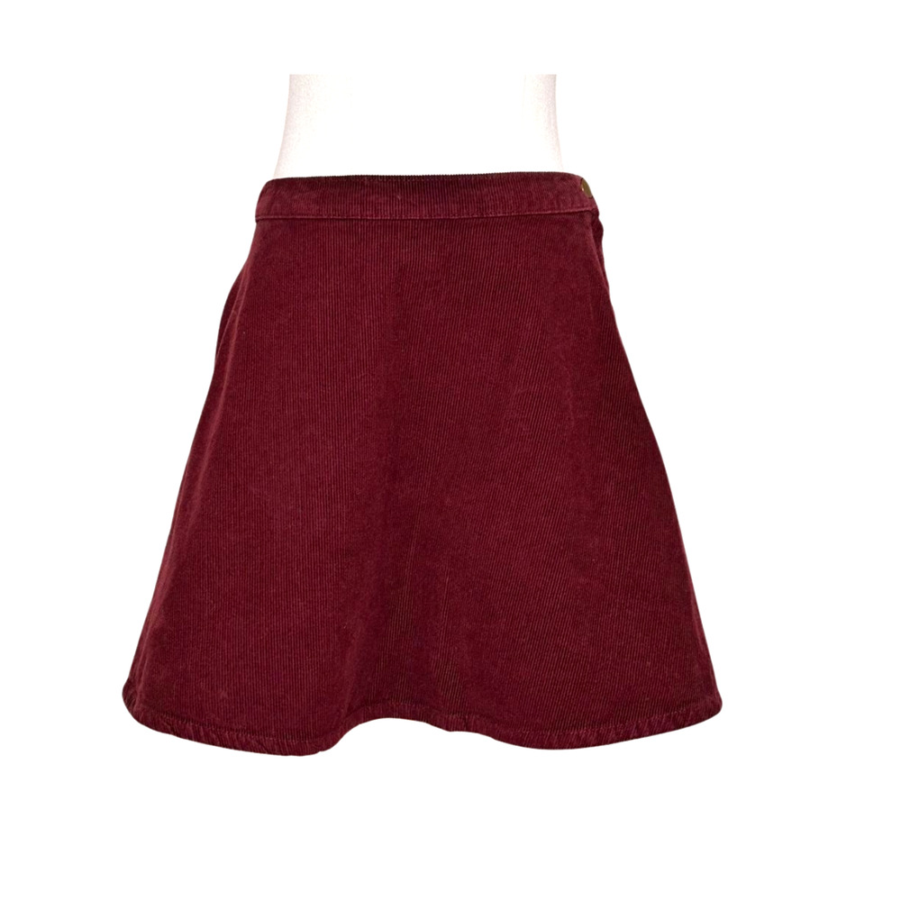 American Apparel Burgundy Corduroy Skater Circle Side Snap Mini Skirt Medium Y2K